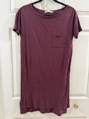 T by Alexander Wang Linen Look Pocket T-shirt Dress XS Burgundy Maroon Rayon